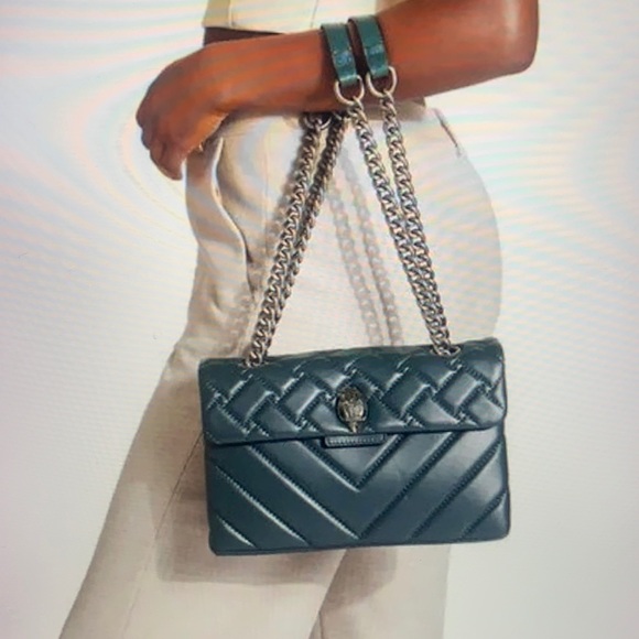 KURT GEIGER LONDON KENSINGTON LEATHER LEATHER SHOULDER BAG IN TEAL - Picture 3 of 14